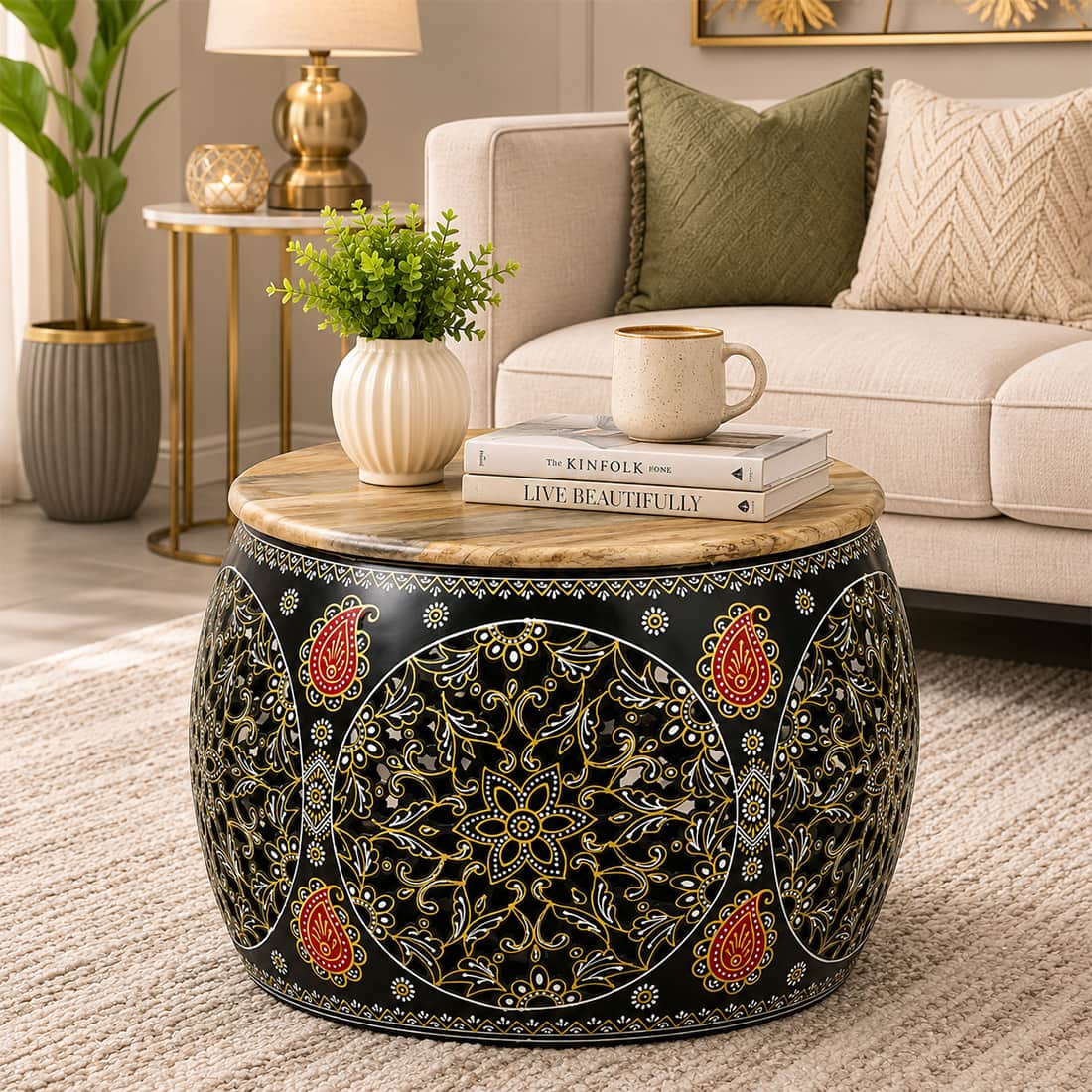 Desert Heritage Round Metal Coffee Table – Multicolour – product view