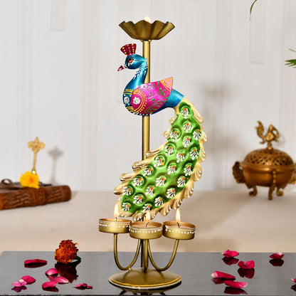 Handcrafted Mayil Vilakku T-Light Holder Set for Festive Decor & Gifting