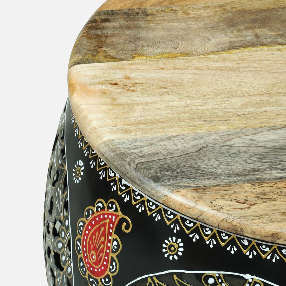Ethnic Painted Coffee Table with 4 Stools – Set of 5 – view 5