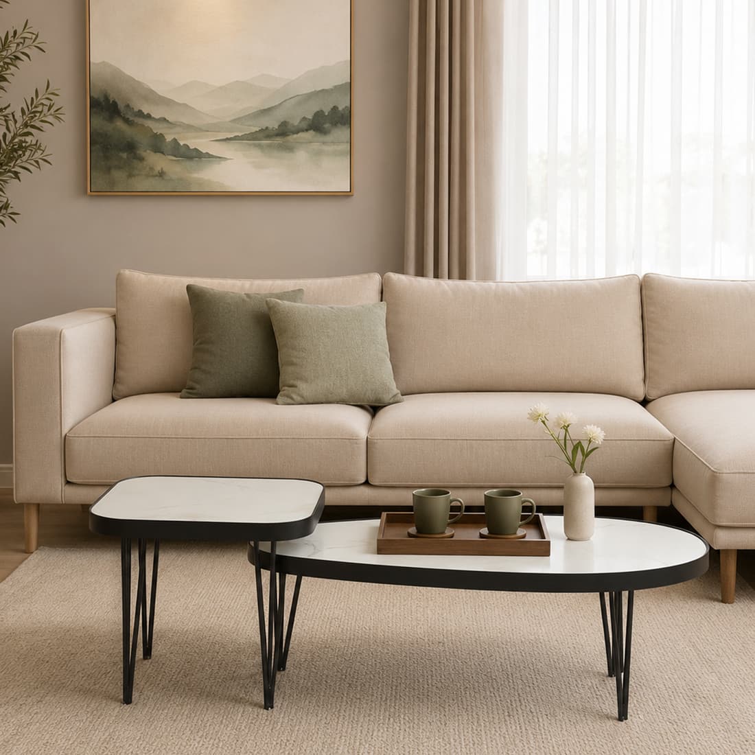 Oval Marble-Top Centre Tables – Set of 2 – product view
