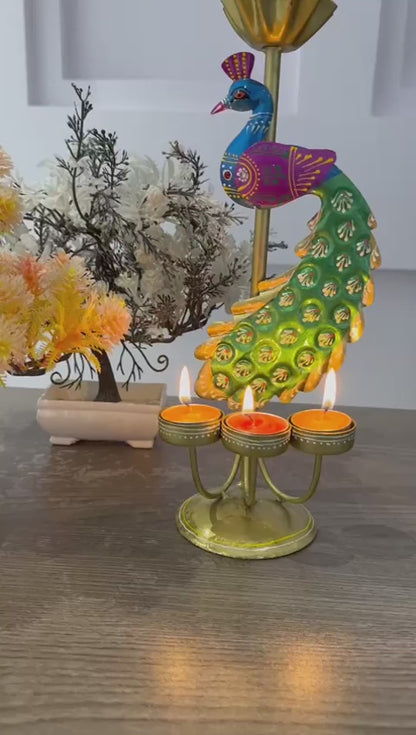 Handcrafted Mayil Vilakku T-Light Holder Set for Festive Decor & Gifting